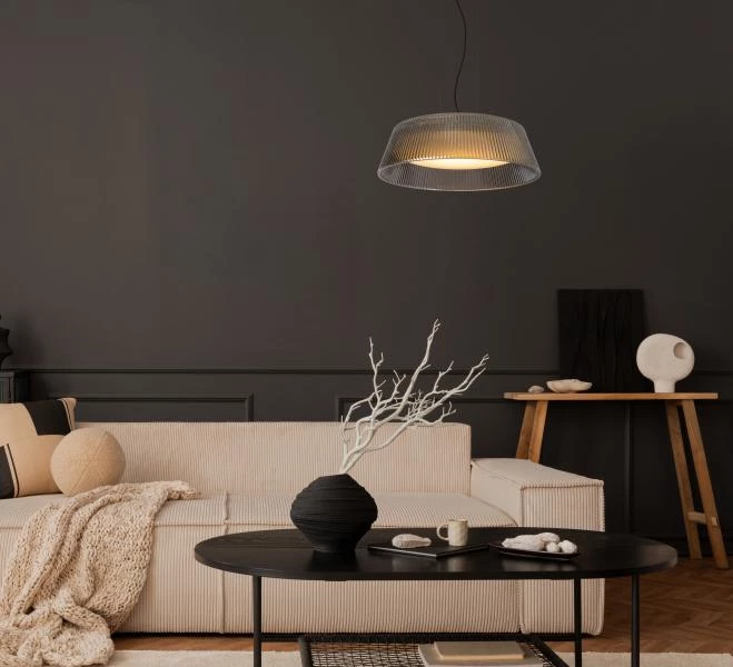 Lucide VIXI - Pendant light - Ø 45 cm - LED - 1x22,6W 2900K - Smoke Grey - atmosphere 1